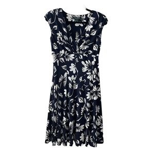 LAUREN Ralph Lauren Wrap Bodice Dress Floral Navy White